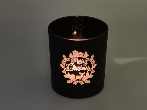 Matzwarte Theelichthouder met Kersttafereel