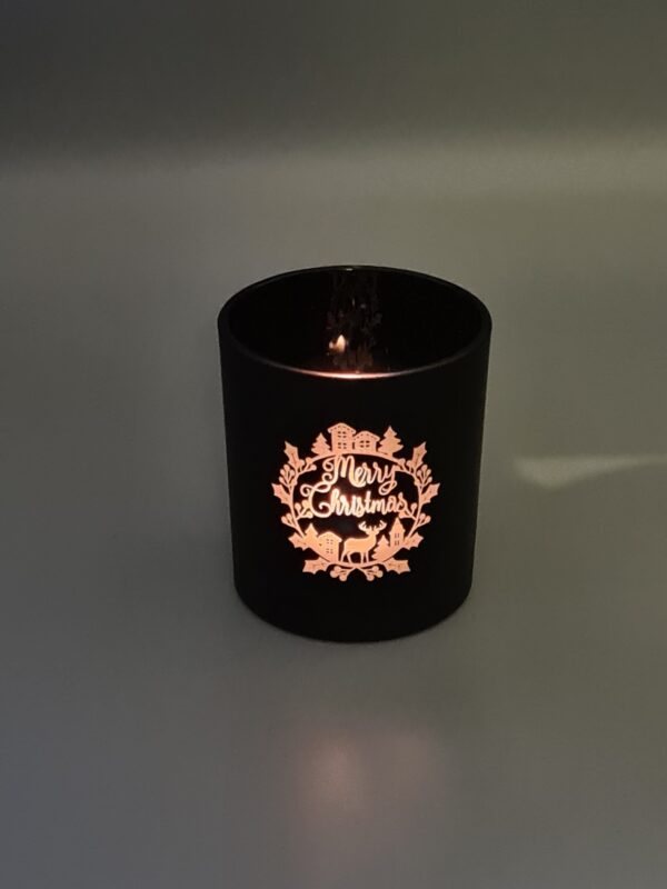 Matzwarte Theelichthouder met Kersttafereel