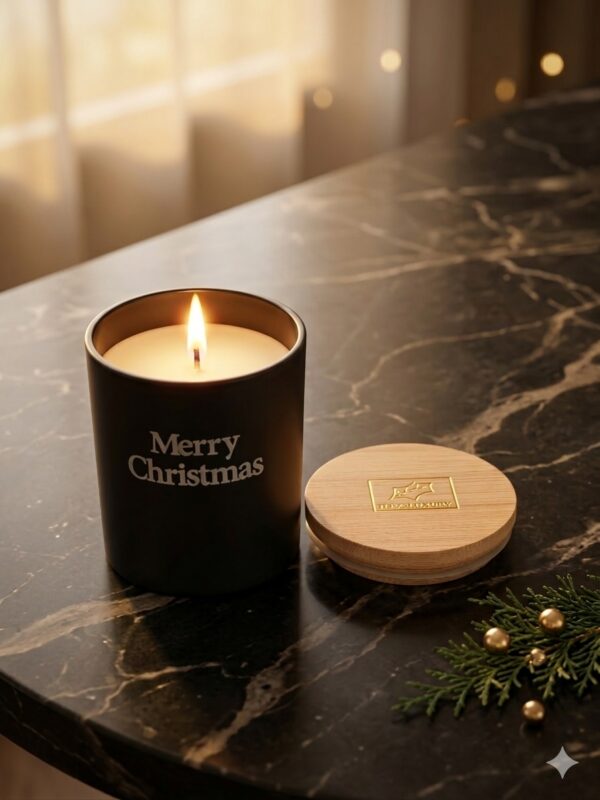 Matzwarte Theelichthouder met Merry Christmas Matzwarte Theelichthouder met Merry Christmas
