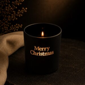 Matzwarte Theelichthouder met Merry Christmas